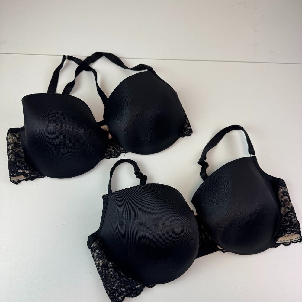 Cacique 40DDD lot of 2 black bras underwire lace band